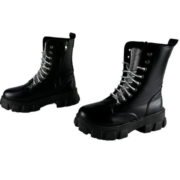 Sequined Tongue w Sparkling Lace Mid-Calf Boots Size (8) - Picture 4 of 12